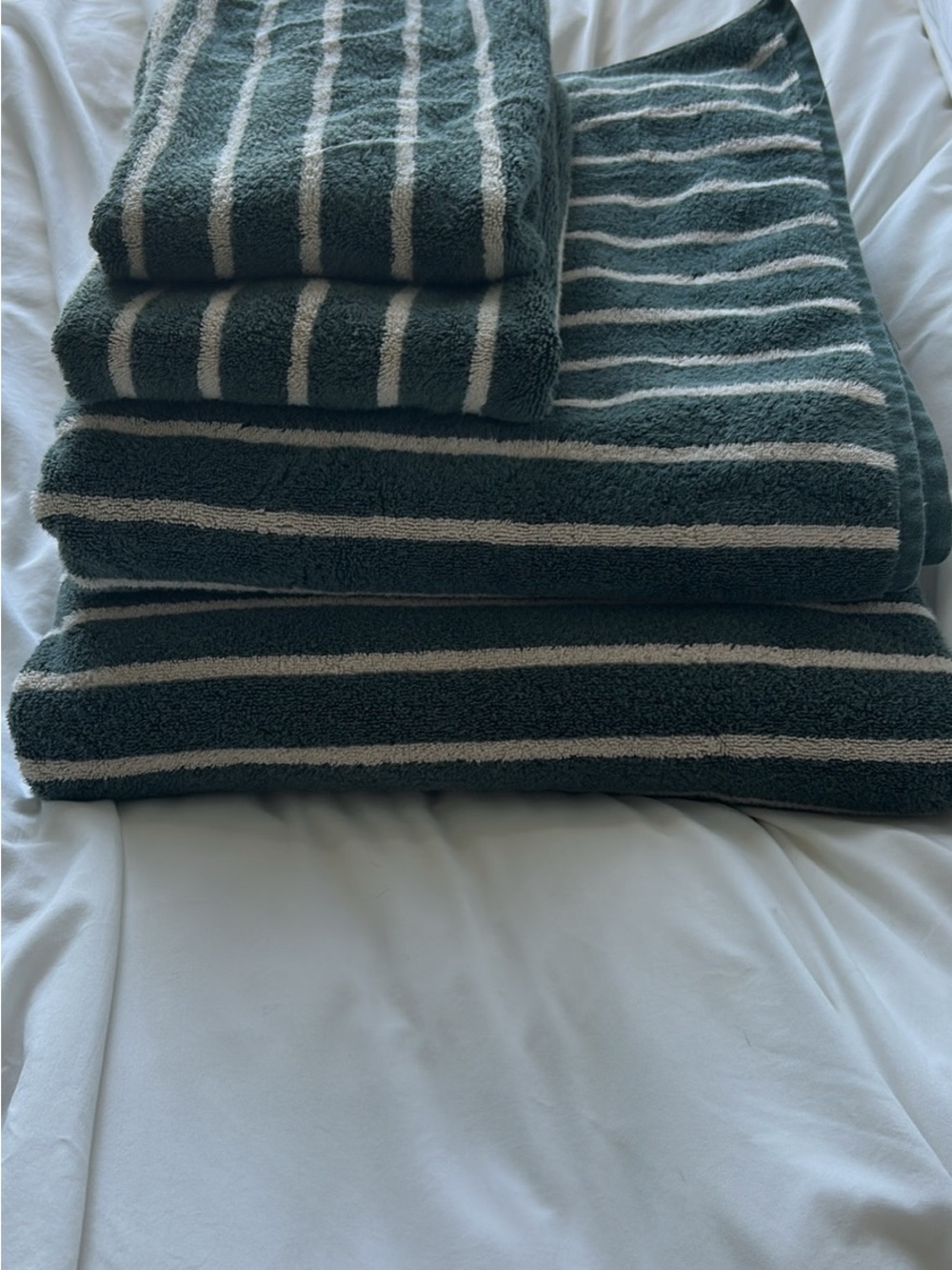 Brooklinen Botanical Green and Cream Striped Super Plush Turkish Bath Towel Set